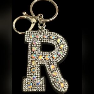 Sparkling "R" Initial Bag Charm Keychain